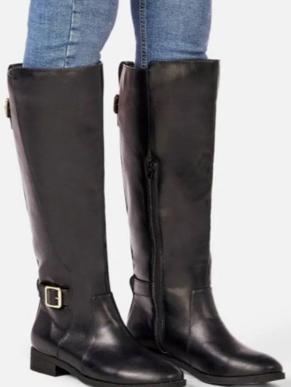 JustFab Black Naxon Faux Leather Knee-High Riding Boot Side Zip NEW w/Box Sz 8.5